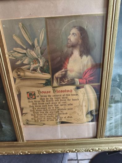 Vintage antique holly Trio print's in gold frame