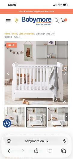 Babymore Eva Sleigh Cot Bed and Mattress Like New