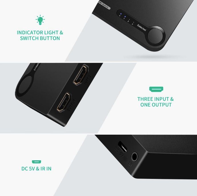 3D 4K 3 in 1 Out Resolution HDMI Switch