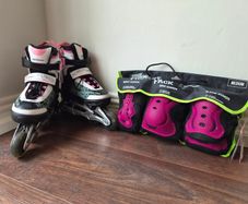 Senhai Kids Adjustable Inline Skates & Safety Gear Set (Size S / EU 33-36)