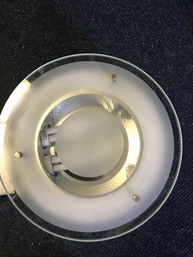 3 white surround with chrome inset and frost glass Down lights 9.5in wide