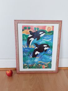 "Leap for freedom" by  Lisa V. Keaney  print in wooden glazed frame   size  55.5 x 46cm