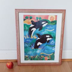"Leap for freedom" by  Lisa V. Keaney  print in wooden glazed frame   size  55.5 x 46cm