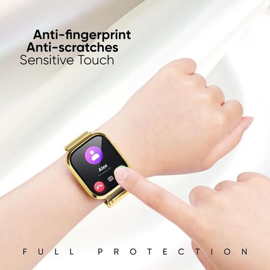 3-in-1 Compatible with Apple Watch Metal Straps 40mm with Case & Screen Protector, Dual Magnetic Band and Protective Cover with 9H Tempered Glass for iWatch SE3 Series 6/5/4, Gold