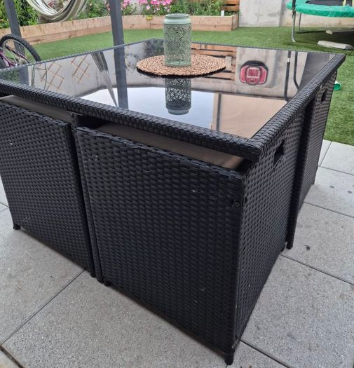 9 Piece Rattan Black Cube Dining Set