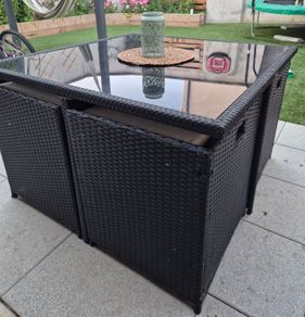 9 Piece Rattan Black Cube Dining Set