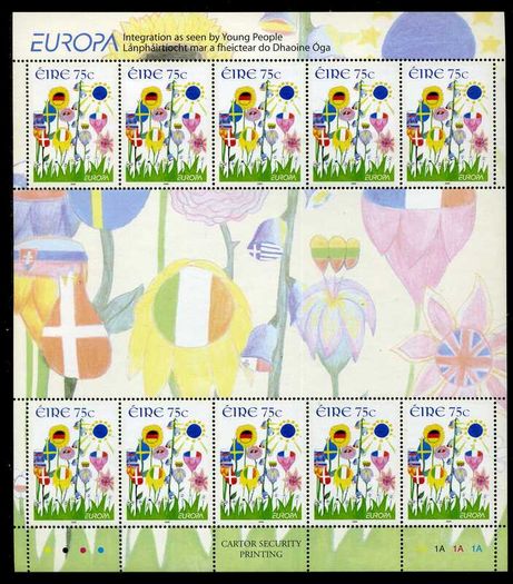 2006 Ireland Europa Commemorative Stamp Sheetlet Plate 1A1A1A1A Mint Never Hinged (MNH)