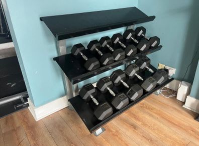 3 Tier Dumbbell Rack w/ 42.5 (single) -- 30kg 25kg 20kg 15kg 12.5 kg (pairs)