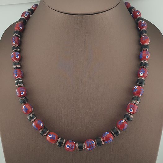 Antique Venetian Style Floral & Trade Glass Beads Necklace