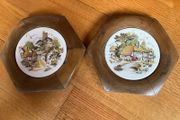 Vintage Plaques .Tikes in Oak Hexagon Shaped Frames