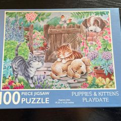 Puppies & kittens Play date 100 Piece Jigsaw Puzzle EUC