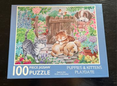 Puppies & kittens Play date 100 Piece Jigsaw Puzzle EUC