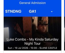 Luke Combs Tickets x 2 Sunday 19th July