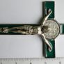 Vintage Religious Large metal and green enamel Cross Christus Corpus Crucifix INRI - 8" Image 2