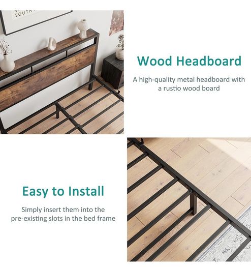 Double Bed Frame with Wooden Storage Shelf Headboard