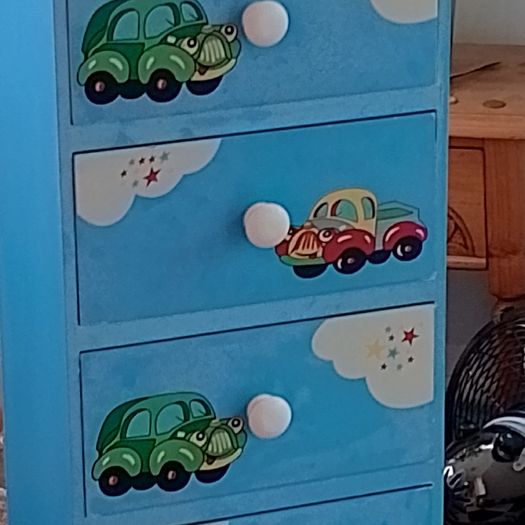 Blue children's chest of drawers with car motifs