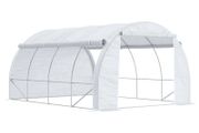 4 x 3 x 2 m Polytunnel Greenhouse w/ Roll-up Side Walls, Steel Frame Walk-in Grow House Tent w/ Zippered Door and 8 Windows and Reinforced Cover for Garden and Backyard, White