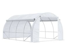 4 x 3 x 2 m Polytunnel Greenhouse w/ Roll-up Side Walls, Steel Frame Walk-in Grow House Tent w/ Zippered Door and 8 Windows and Reinforced Cover for Garden and Backyard, White