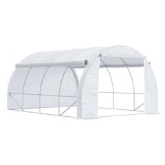 4 x 3 x 2 m Polytunnel Greenhouse w/ Roll-up Side Walls, Steel Frame Walk-in Grow House Tent w/ Zippered Door and 8 Windows and Reinforced Cover for Garden and Backyard, White