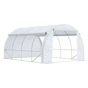 4 x 3 x 2 m Polytunnel Greenhouse w/ Roll-up Side Walls, Steel Frame Walk-in Grow House Tent w/ Zippered Door and 8 Windows and Reinforced Cover for Garden and Backyard, White