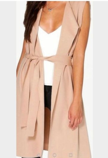 Sleeveless Jacket with Tie Belt