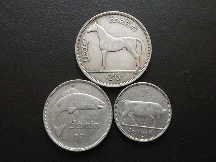 1941 Irish Republic. Set of 3 Silver Coins: Half Crown&Florin&Shilling