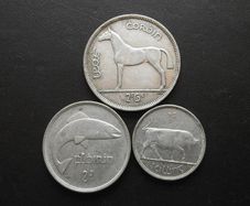 1941 Irish Republic. Set of 3 Silver Coins: Half Crown&Florin&Shilling