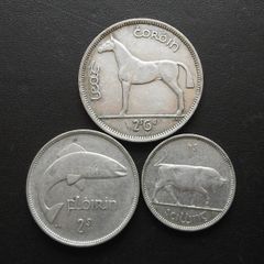 1941 Irish Republic. Set of 3 Silver Coins: Half Crown&Florin&Shilling
