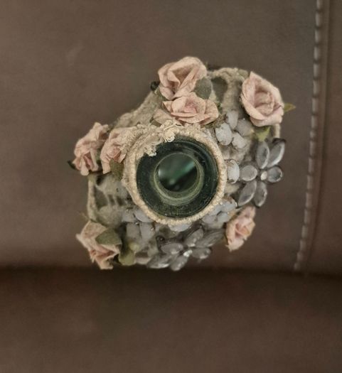 Stunning Vintage Style Altered Art Glass Bottle  Decorative Cross and Floral Detail