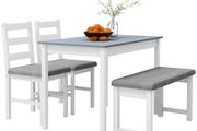 Dining Set, 4-Piece Dining Table Set, 1 Table, 1 Bench, 2 Chairs, Gray + White