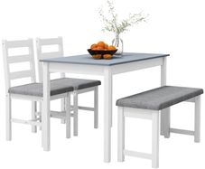 Dining Set, 4-Piece Dining Table Set, 1 Table, 1 Bench, 2 Chairs, Gray + White