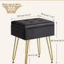 Multifunctional Storage Vanity Stool with Flip Tabletop, Adjustable Metal Legs & PU Leather - 40x30x48cm Ottoman Footrest for Makeup, Living Room, Entryway, Black Image 3