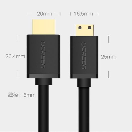 Ugreen Premium 1.5M Mini HDMI (Male) to HDMI (Male) 3D/UHD 4K@60Hz Bi-Directional Cable (Gold-Plated) (Brand New/Warranty)