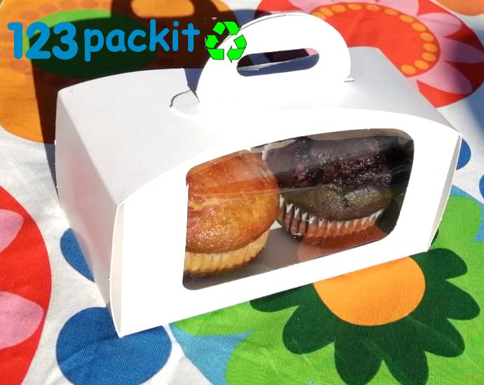 Lot of 10 Double White Cupcake boxes with clear window and tag perfect for muffins and cupcakes