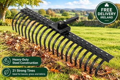 60 Inch Tow Behind Landscape Rake Heavy Duty 21 Tine Steel ATV Lawn Rake