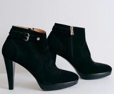 Longchamp Black Suede Platform Ankle high heel boots