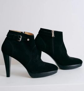 Longchamp Black Suede Platform Ankle high heel boots