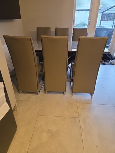 dining table and six chairs