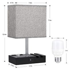 Set of 2 Dimmable Bedside Table Lamps with USB-C & USB Charging Ports  Modern Nightstand Lamps with  Brightness Levels Perfect Condition