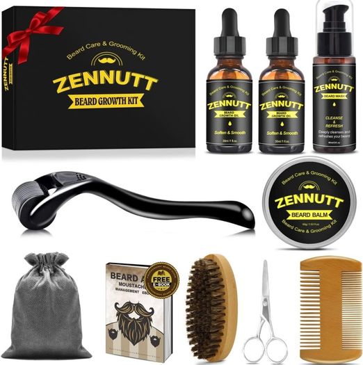 Beard Kit,Beard Growth Care Grooming Kit w/Beard Wash/Shampoo,2 Pack Beard Growth Oil,Beard Balm,Beard Brush,Beard Comb,Scissors,Beard Shaper,Best Beard Mens Gifts for Men Dad Him Christmas (FREE POSTAGE)