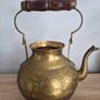 Vintage Etched Brass Teapot with Wooden Handle, Decorative Gold Teapot Image 5