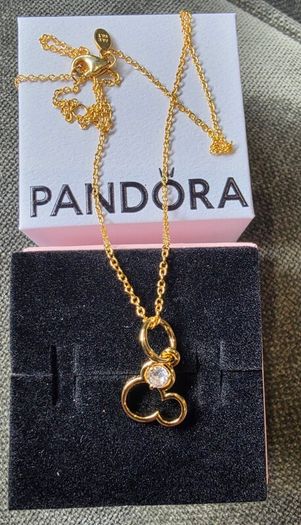 Pandora Disney Sparkling Mickey Gold P necklace Pendant New