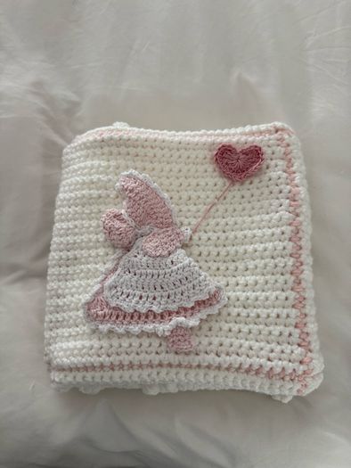 Hand made crochet Pink & White baby blanket