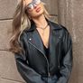 Brand New Cropped Black Faux Leather Biker Jacket Size S Image 2