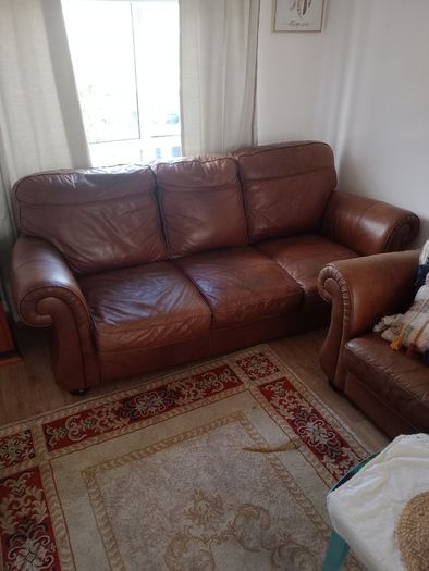 3 seater brown leather sofa