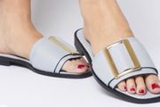 Pastel Blue Leather mule sandals