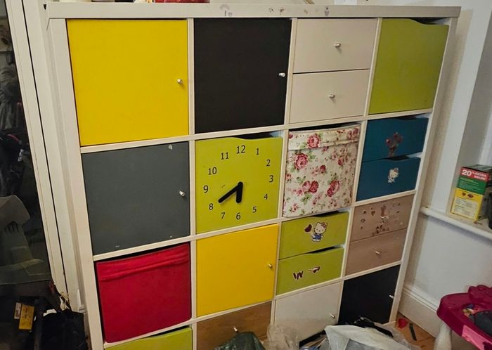 ikea kallax 4.4 cube shelving unit with inserts and drawers