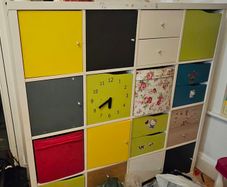 ikea kallax 4.4 cube shelving unit with inserts and drawers