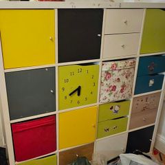 ikea kallax 4.4 cube shelving unit with inserts and drawers