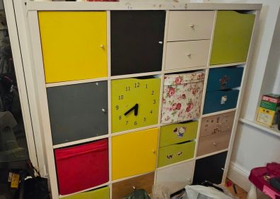 ikea kallax 4.4 cube shelving unit with inserts and drawers
